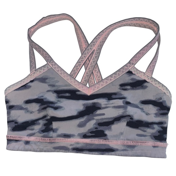 lululemon athletica Other - Lululemon Energy Bra Camo Print Blue Light Pink Strappy Athletic Sports Bra 2